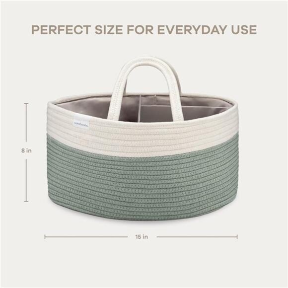 Large Baby Diaper Caddy Organizer Basket Rope Handles Nursery Storage Sage - Picture 3 of 7